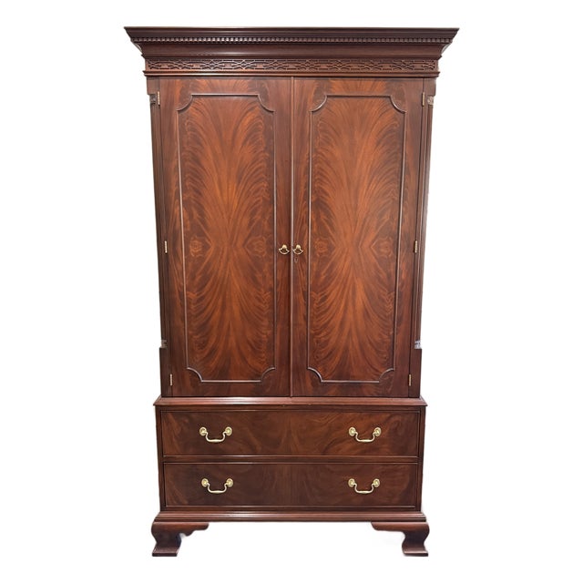1990s Henkel Harris Flame Mahogany Chippendale Tv Armoire – Style 1246, Finish #29 For Sale