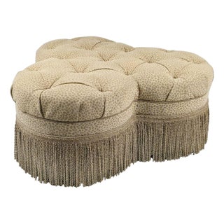Ethan Allen Animal Print Tufted Quatrefoil Ottoman With Bullion Fringe For Sale