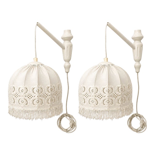 Model 1963 Swedish Mid-Century Modern Wall Lamps of Markslöjd Kinna Lace & Fringe Wall Sconces, Model - a Pair For Sale