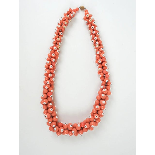 Mid 20th Century Vintage Handmade Salmon & White Beaded Statement Necklace For Sale - Image 5 of 6