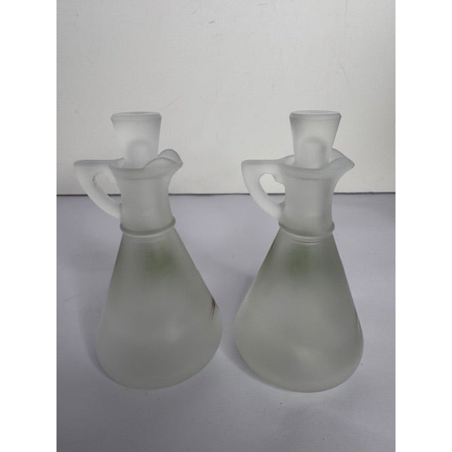 Glass Vintage Frosted Glass Salad Set With Hand Painted Leaves – Bowl, Oil & Vinegar, Salt & Pepper - 5 pcs For Sale - Image 7 of 17