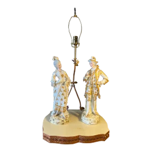 Early 20th Century Figural Table Lamp Bisque Aristrocatic Courting Couple