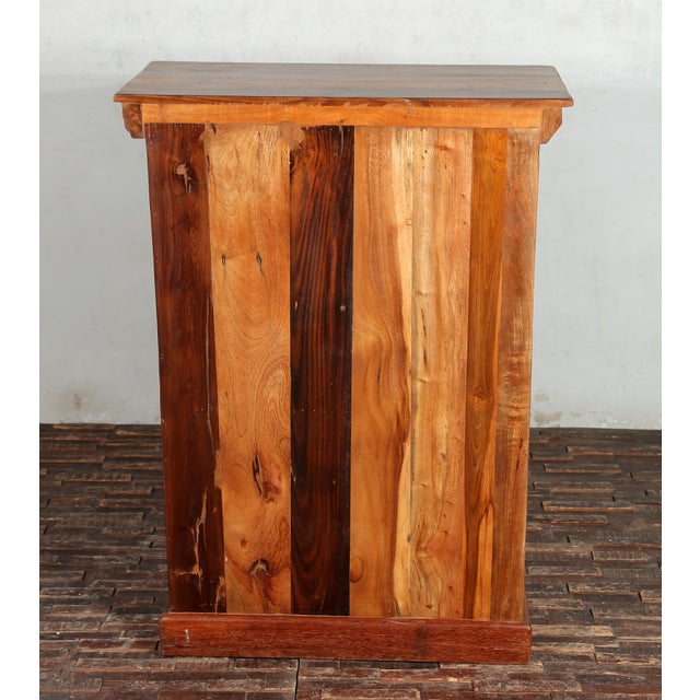 Wood Solid Reclaimed Hand Carved Teak & Glass Cabinet, 2 Doors For Sale - Image 7 of 7