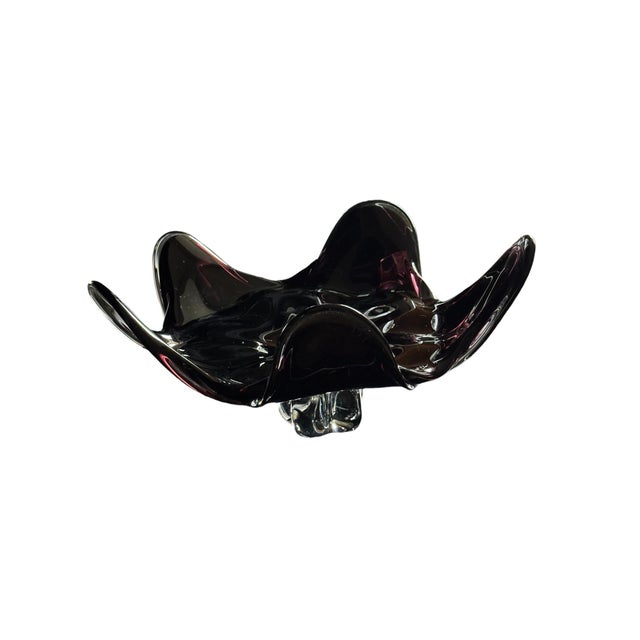 Glass Mid 20th Century Josef Hospodka Chribska Glassworks, Czech Purple Flower Footed Glass Dish For Sale - Image 7 of 17