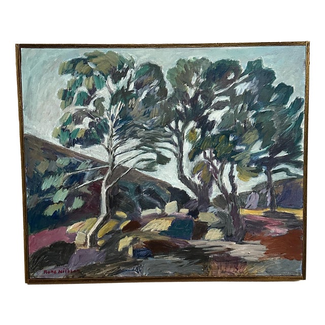 Rune Nilsson, Birches, 1950s, Oil Painting on Canvas, Framed For Sale