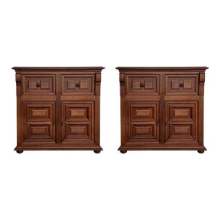 20th Century Pair of Catalan Carved Walnut Tuscan Two Drawers Credenza or Buffet For Sale