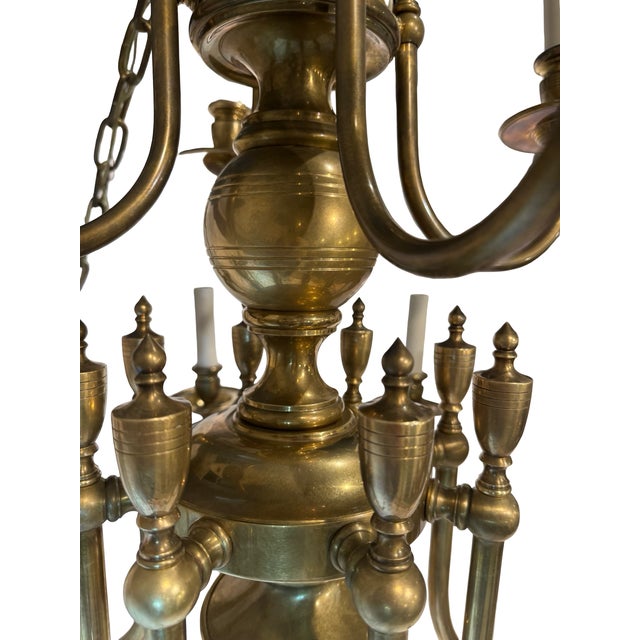 Gold Large Twelve-Light Solid Brass Chandelier For Sale - Image 8 of 12