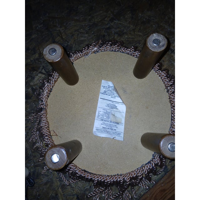 Vintage Blue Floral Paisley Ottoman Foot Stool With Tapestry Upholstery and Gold Tassel Fringe. For Sale In Naples, FL - Image 6 of 8