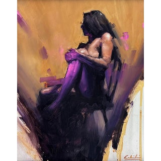 Opaque by Calvin Lai | Oil on hardboard panel Female figure in a seated pose with dark tones. For Sale