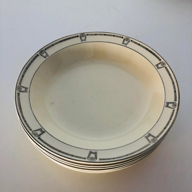 Vintage Art Deco Style Cream & Silver Colors Set of 6 Soup Bowls 7.60"D X 1.25" ,makers mark reads " Taylor Smith U.S.A...