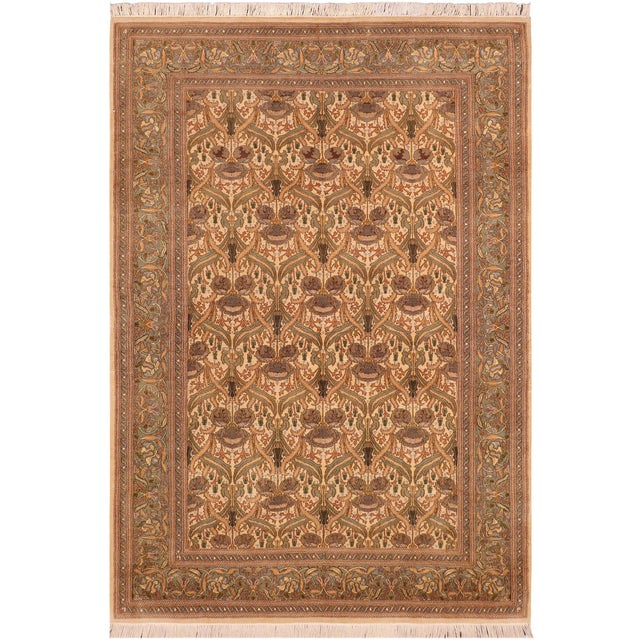 Art Nouveau Inspired 1990's Pak-Persian Beige/Green Wool Rug - 6'1'' X 9'9'' For Sale - Image 9 of 9