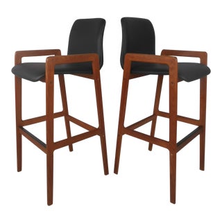 Pair Scandinavian Modern Danish Teak Stools by Tarm Stole For Sale