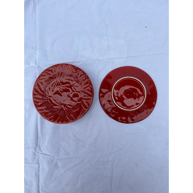 Majolica Early 20th Century Majolica Red Little Tea Plates- Set of 4 For Sale - Image 4 of 4