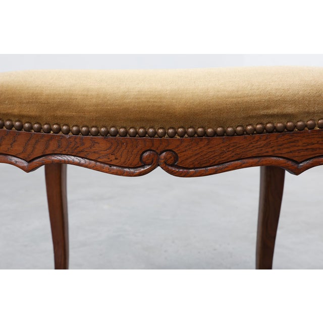 Wood Louis XV Style Walnut Stool with Cabriole Legs and Velvet Seat, France, 1950s For Sale - Image 7 of 12