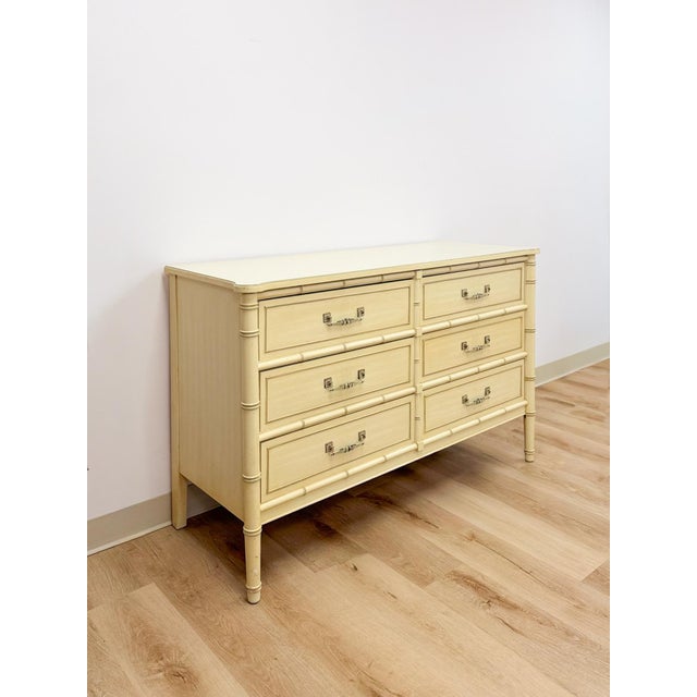 Wood Henry Link Bali Hai Cream Faux Bamboo Six Drawer Dresser Hollywood Regency For Sale - Image 7 of 14