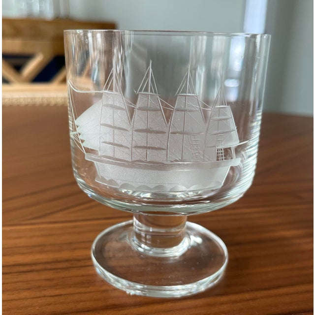 Mid 20th Century Etched Clipper Ship Footed Tumblers-4 Piece Set For Sale In Houston - Image 6 of 6