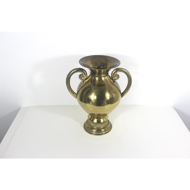 Mid-Century Modern Vintage Large Brass Vase With Handles For Sale - Image 3 of 11
