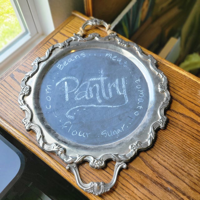 Vintage Chalk Board Menu Board Silverplate Tray Platter 22" X 17" W Hanger For Sale - Image 15 of 16