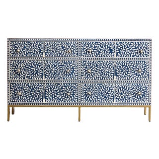 Arabesque Bone Inlay Six-Drawer Dresser - Blue by House of Jaipur For Sale