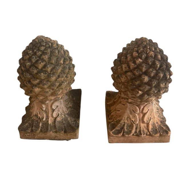 1990s Pair of Italian Vintage Terracotta Pineapple Finials For Sale - Image 5 of 11