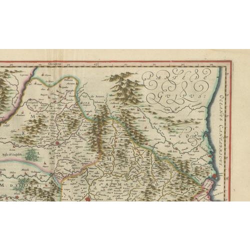 17th Century Blaeu Map of Navarre Navarre Regnum, 1642 For Sale - Image 5 of 9