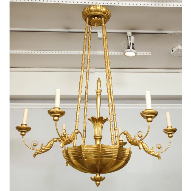 Bespoke Giltwood Hand-Carved Chandelier in the Neoclassic Manner For Sale - Image 11 of 11