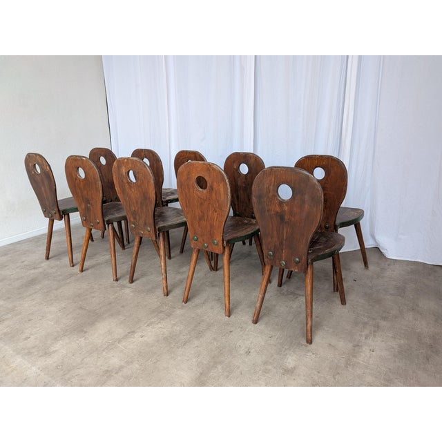 Vintage Brutalist Rustic Farmhouse Wooden Dining Chair, 1970s, Set of 8 For Sale - Image 6 of 18