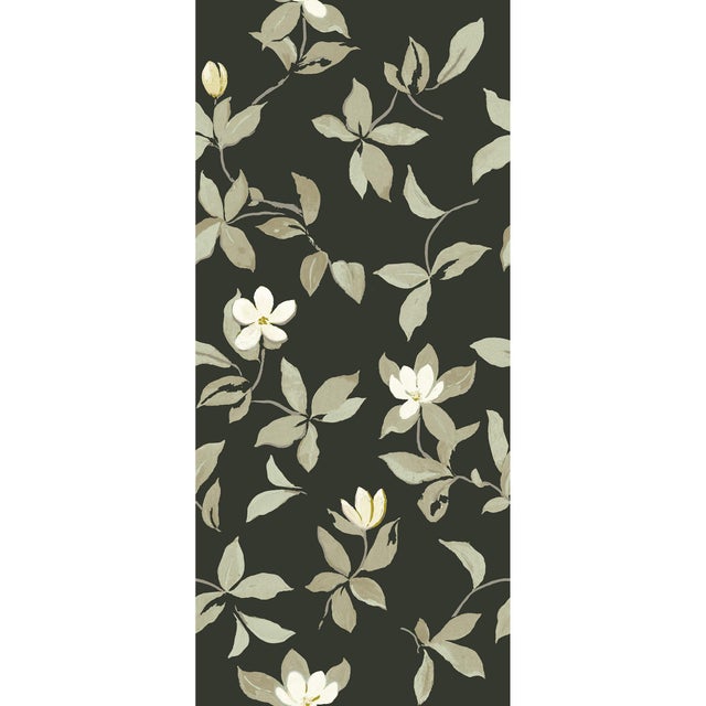 Art Deco Sample - Large Scale, Magnolias Wallpaper by Paule Marrot in Onyx For Sale - Image 3 of 3