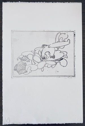 tom Butter, American Artist Contemporary Etching Tom Butter Cartoon Cactus Desert Landscape, 1997