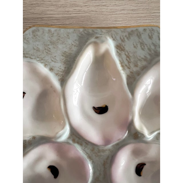 French Country Vintage German Oyster Plate With Shell Well & Gilt Edge, 8” For Sale - Image 3 of 11