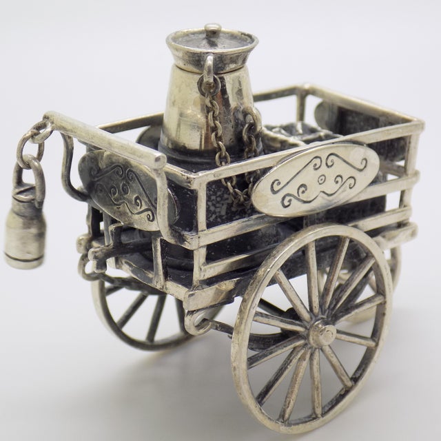 Vintage Italian Handmade Sterling Silver 925 Street Cart Figurine from Medusa-Oro, 1980s For Sale - Image 4 of 13