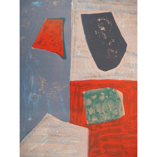 Serge poliakoff (1906-1969) pink and red composition original color lithograph on thick paper, 24 x 31 cm printed at the...