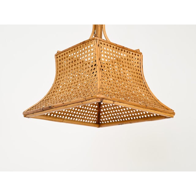 Midcentury French Riviera Bambo, Rattan and Straw Ceiling Light, Italy, 1960s For Sale - Image 6 of 14