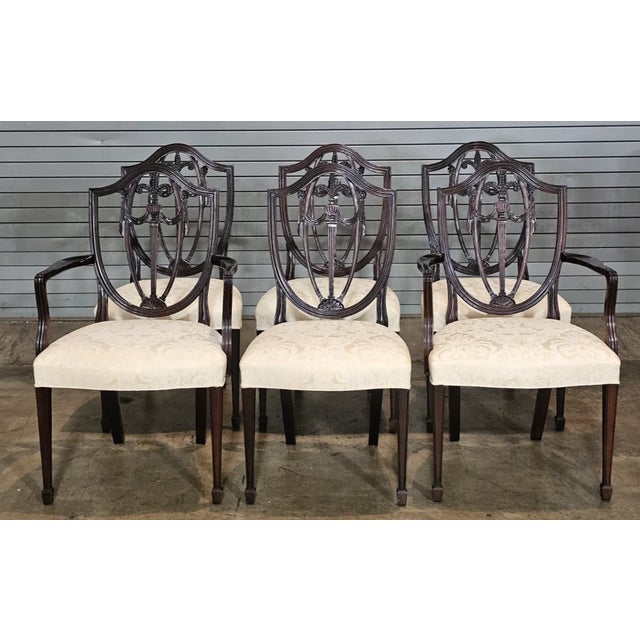 Store Item: Set of 6 Kindel Master Works Collection Mahogany Federal Shield Back Chairs Handmade in Grand Rapids, Michigan...