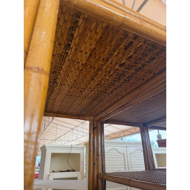 Wood Mid 20th Century 3-Piece Vintage Bamboo Boho Woven Rattan Etagere. For Sale - Image 7 of 7