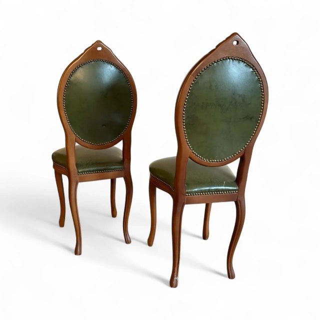 Louis XVI Style Green Leather Chairs, Set of 2, in Very Good conditions. Designed 1960 to 1969