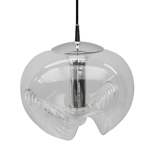 Large Clear Glass Wave Ceiling Lamp by Koch & Lowy for Peill & Putzler, 1960s For Sale