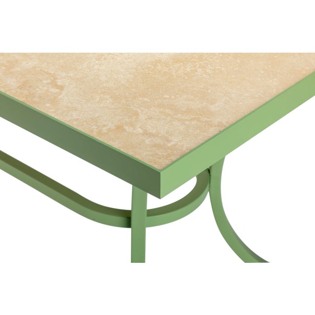 Contemporary Italian Betel Outdoor Dining Table in Travertine and Hand-Bent Metal For Sale - Image 3 of 6