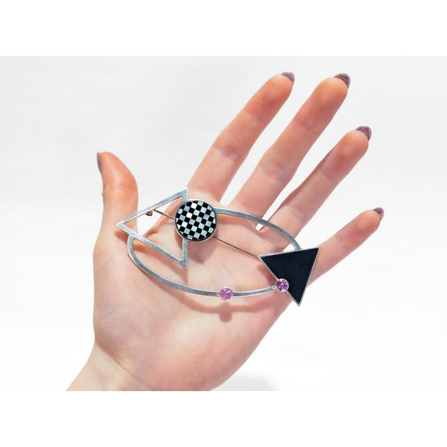 Mardi Jo Cohen 1980's Modernist Sterling Silver & Gemstone Brooch or Pin For Sale - Image 4 of 12