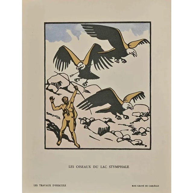Les Oiseaux Du Lac Stymphale is a Woodcut Print realized by Carlège (Charles Emile Egli, 30 March 1877 – 11 January 1937)....