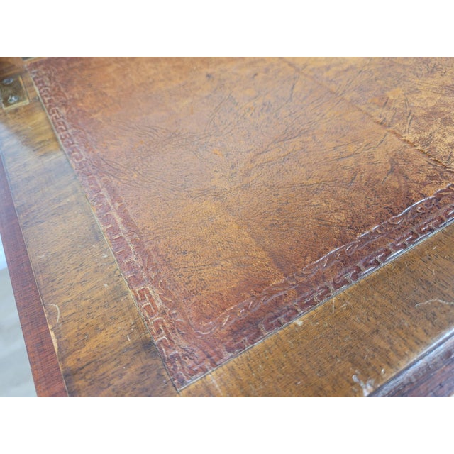 Antique Edwardian Secretary with Drawers in Carved Walnut and Leather, 1910 For Sale - Image 10 of 18