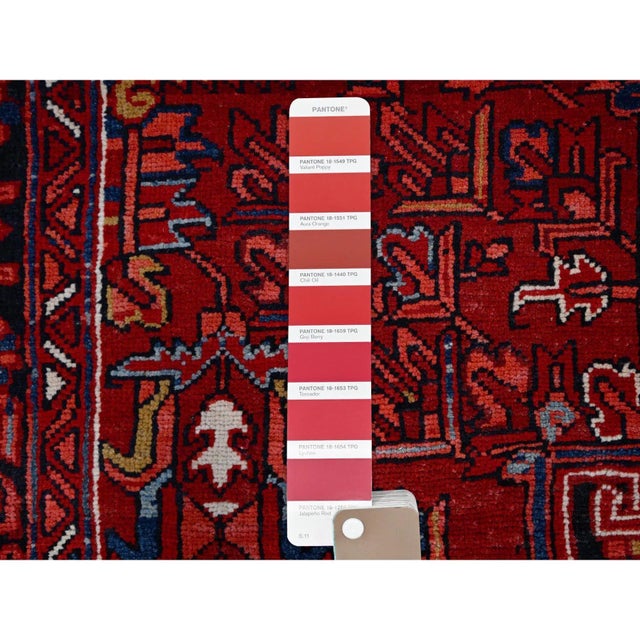 1960 10'x12'8" Fire Brick Red With Asphalt Black Border Vintage Heriz Oriental Rug For Sale - Image 11 of 12