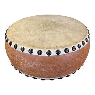 Vintage Handcrafted Drum With Metal Stud Detailing For Sale
