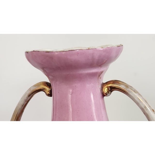 White Antique Austrian Carl Larsen “Ruby & Emerald” Pink Porcelain Lidded Urn Vases – Pair, Circa 1900 For Sale - Image 8 of 18