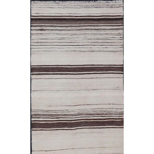 Measures:2 x 6 Vintage Turkish Kilim Small Runner with Ivory and Brown Stripes. Keivan Woven Arts / rug/EN-P13444, country...