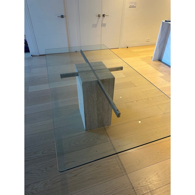 Modern Vintage 1970s Travertine and Glass Dining Table For Sale - Image 3 of 7
