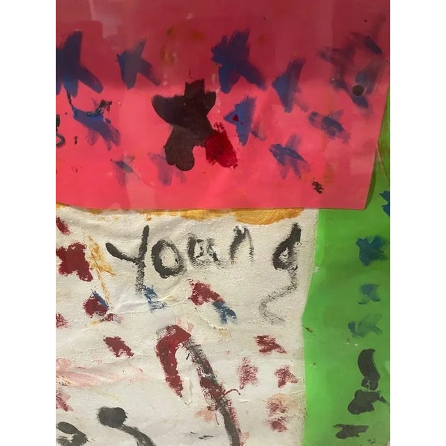 Street Art Purvis Young 1990 Mixed Media Painting Framed, Signed, 36.50” X 26” For Sale - Image 3 of 9
