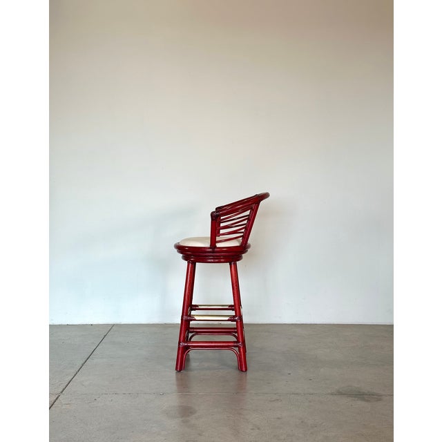 Rattan, Wood and Bamboo Swivel Bar Stools, 1970s, Set of 2 For Sale - Image 9 of 18
