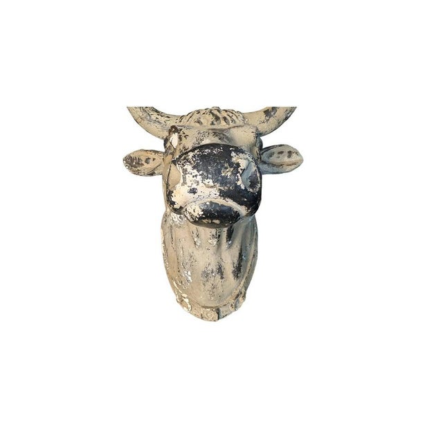 A fantastic vintage French butcher–style bull head sculpture with incredible patina and character. This solid, weighty...
