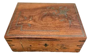 1980s Rosewood Vanity Box With Brass Inlay W/ Keys.